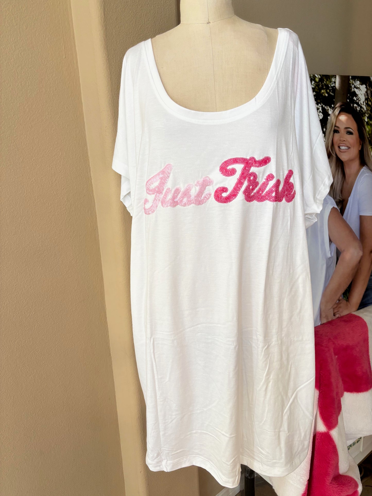 Just Trish White Sequin Sleep Shirt