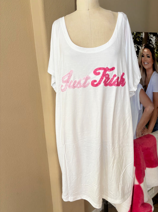 Just Trish White Sequin Sleep Shirt