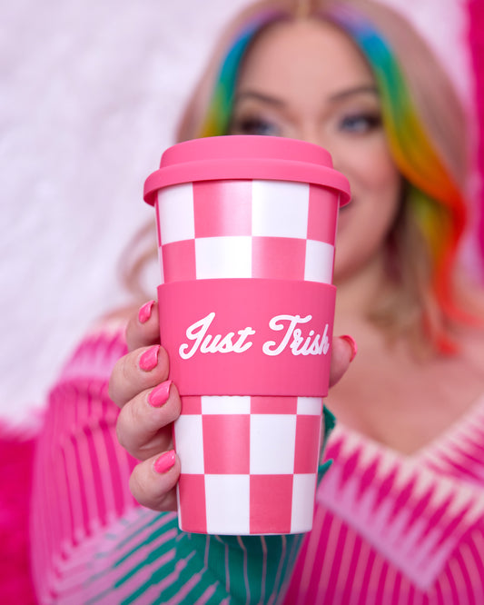White and Pink Checkered Tumbler