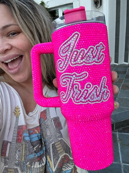 Just Trish Pink Bedazzled Tumbler